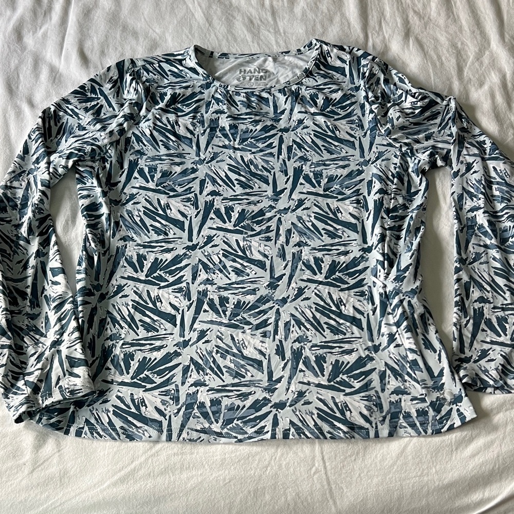 Hang Ten Navy and White Rash-guard SPF Top Sz Large